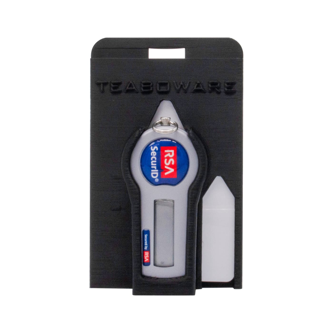 Black TeaboWare SecurID/RSA token badge holder with token installed