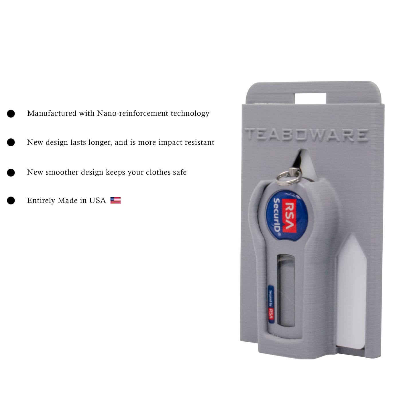 Gray SecurID/RSA badge holder, impact resistant, made in USA